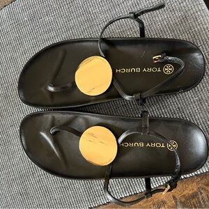 Tory Burch Black Sandals with Gold Disc